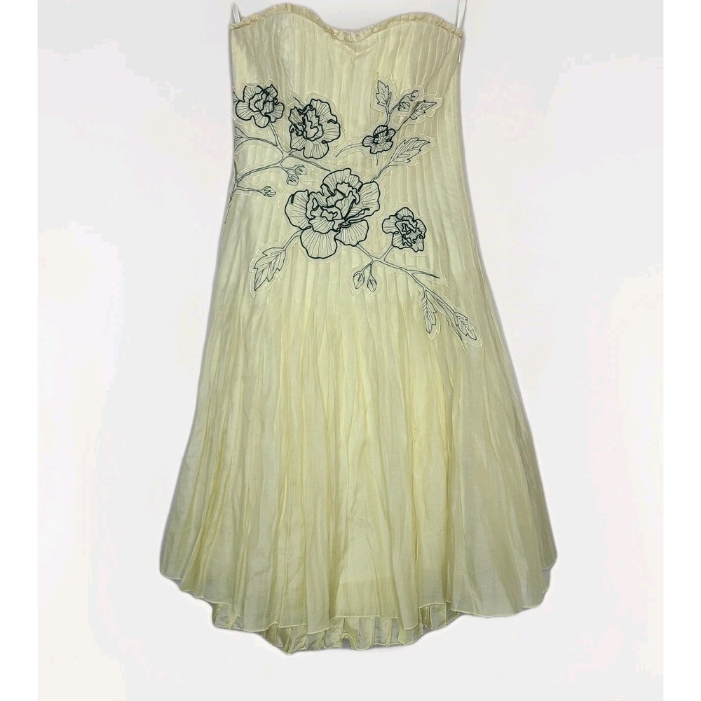 Coast Butter Yellow Cotton Silk Fit & Flare Strapless Dress 10‎ Applique Flowers